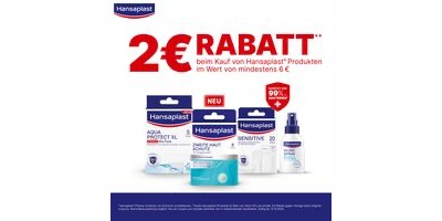 Hansaplast - 2 € Rabatt bei einem Kauf von Hansaplastprodukten im Wert von 6 € Hansaplast - 2 € Rabatt bei einem Kauf von Hansaplastprodukten im Wert von 6 €